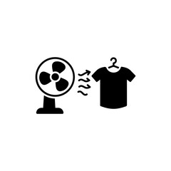 Black Icon of Drying Fan Blowing Toward Hanging Shirt