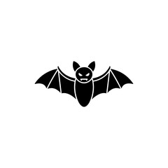 Bat Icon with Extended Wings and Small Ears in Black Silhouette