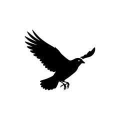 Fototapeta premium Bird Icon in Flight with Wings Spread in Black Silhouette Style