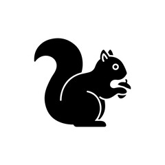 Squirrel Icon with Curled Tail and Nut in Hand Black