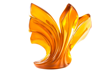 Amber translucent abstract shape with curves and shine, cut out transparent
