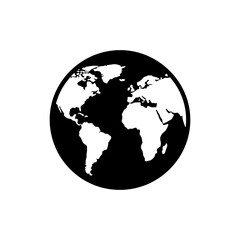 Black Filled Icon of Earth Globe with Continents in Flat World View