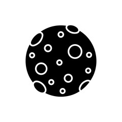 Mercury with dotted craters black filled icon, clean crater focus symbol, planetary surface graphic, space exploration vector, celestial body design, astronomy icon, stock illustration