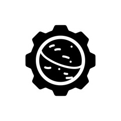 Planet Inside Gear Shape Black Filled Icon Mechanical Universe Style
