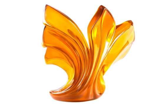 Amber translucent abstract shape with curves and shine, cut out transparent