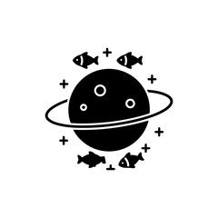 Planet with Fish Swimming Around Black Filled Icon