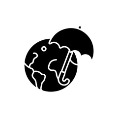 Planet with Umbrella Covering Black Filled Icon - Simple Protection