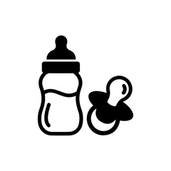 Obraz premium Baby Bottle and Pacifier Icon, Minimalist Infant Feeding and Soothing Graphic, Flat Vector Illustration of Bottle with Nipple and Pacifier, Simple Childcare Symbol