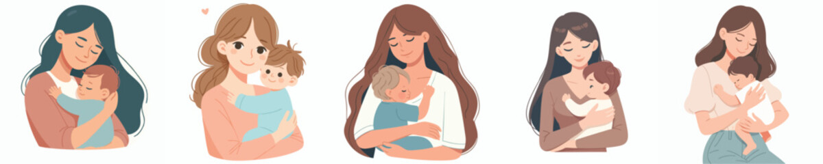 vector warm hug of a mother's affection with her baby