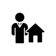 Black Filled Real Estate Agent Icon with Property in Background
