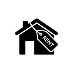Obraz premium Rent Tag Hanging from House Roof Icon Black Filled