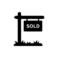 Sold Sign on Property Lawn Post Icon - Black Filled