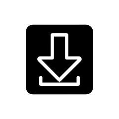 Black Filled Icon of Square with Downward Arrow Representing Save Function