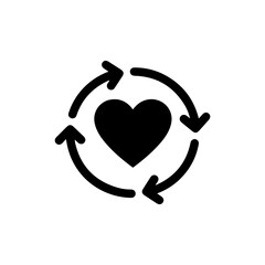 Black Icon of Heart with Two Arrows in Circular Flow Inside