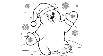 Adorable Animated Christmas Polar Bear Character Illustration for Child Coloring