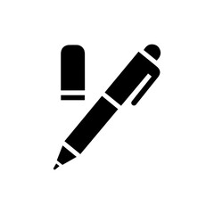 Black Filled Icon of Ballpoint Pen with Cap and Pocket Clip