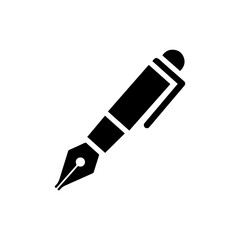 Black Filled Icon of Ink Pen with Visible Nib and No Cap