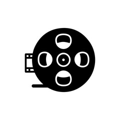 Black Filled Icon of Tape Reel with Exposed Roll in Side View for Packaging