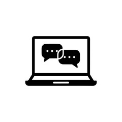 Black Filled Icon of Laptop with Dual Chat Overlays