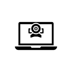 Webcam Icon with Privacy Cover on Laptop Screen in Black