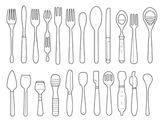 cutlery line art hand drawn kitchenware outline for vector artwork