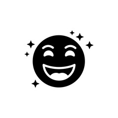 Laughing Emote Face Icon with Stars in Black