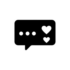 Black Filled Icon of Chat Box with Three Dots and Heart Symbol, Messaging Icon