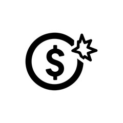 Flat Black Icon of Donation Notification with Dollar and Spark