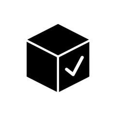 Black Minimal Icon of Cube with Checkmark on Side