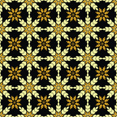 Flower on black background pattern for ceramic and tile, seamless pattern.