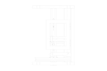  Foot-Powered Wood Turning Machine Vintage Style Treadle Lathe on Blueprint style 3D Transparent Line Art Technical Outline Engineering Drawing White Wireframe isometric orthogonal Illustration Vector