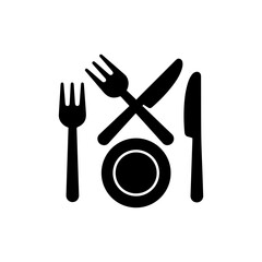 Fork and Knife Crossed Above Plate Icon Black