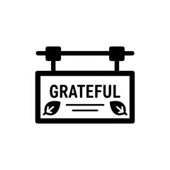 Framed Sign with Grateful Text and Leaves Icon - Black Design