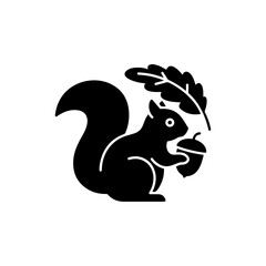 Squirrel Holding Acorn Under Leaf Icon Black