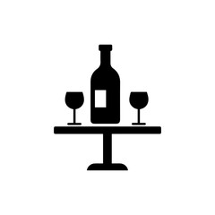 Black Icon of Wine Bottle and Two Glasses on Table