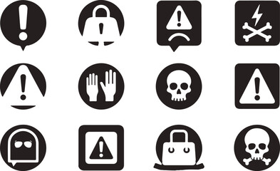 Warning and Alert Icons Set – Exclamation, Danger, Caution, Notification Symbols