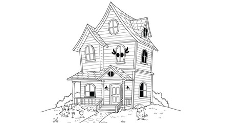 Naklejka premium Adorable Animated Haunted House Character with a Cute Face Illustration for Coloring