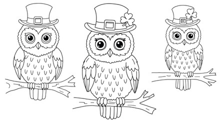 Cute Cartoon Irish Owl Character Wearing a Green Hat for Kids Coloring Fun