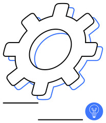 Gear with clean lines and abstract blue shadows evoking innovation, process optimization, ideas. Ideal for technology, engineering, creativity, teamwork, innovation, process simple landing page