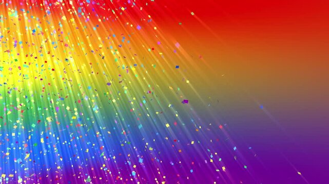 Rainbow flag themed confetti falling seamless loop with copy space. For Pride Month and other LGBTQ celebrations.