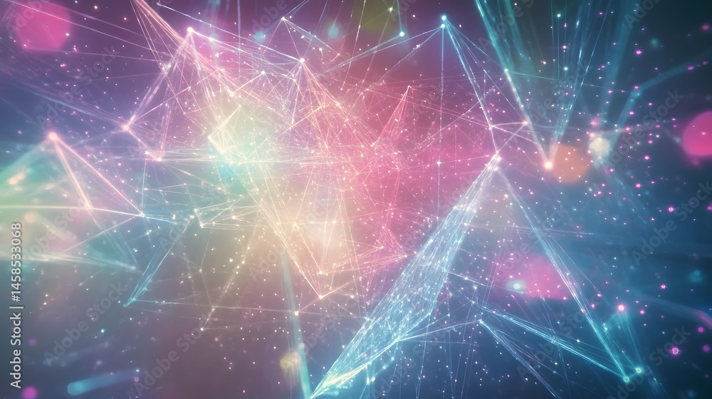 Poster colorful digital abstract design with interconnected shapes.