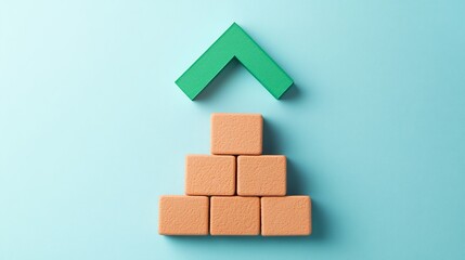 Growth Strategy Blocks Stacked Upwards Green Arrow Pointing Upwards Success Business Concept