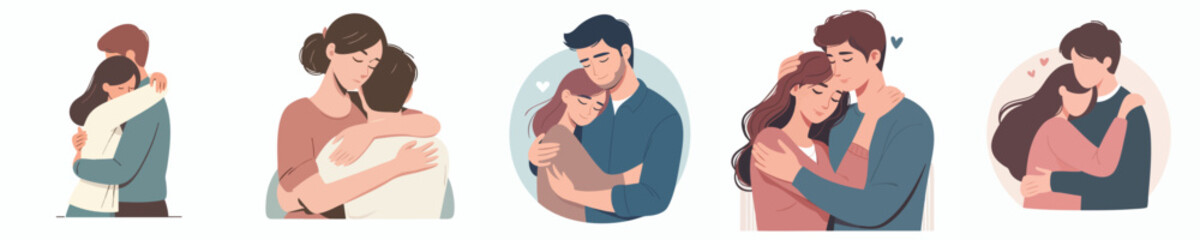 warm hug vector of male and female couple