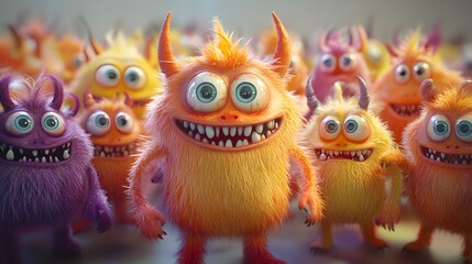 Colorful Cartoon Monsters Playful Group