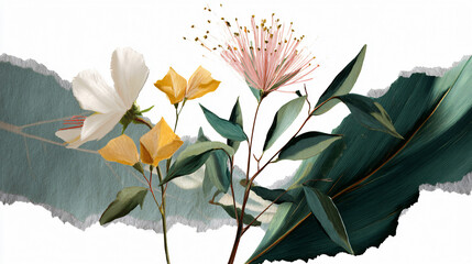 Png vintage botanic torn paper elements on transparent background signal