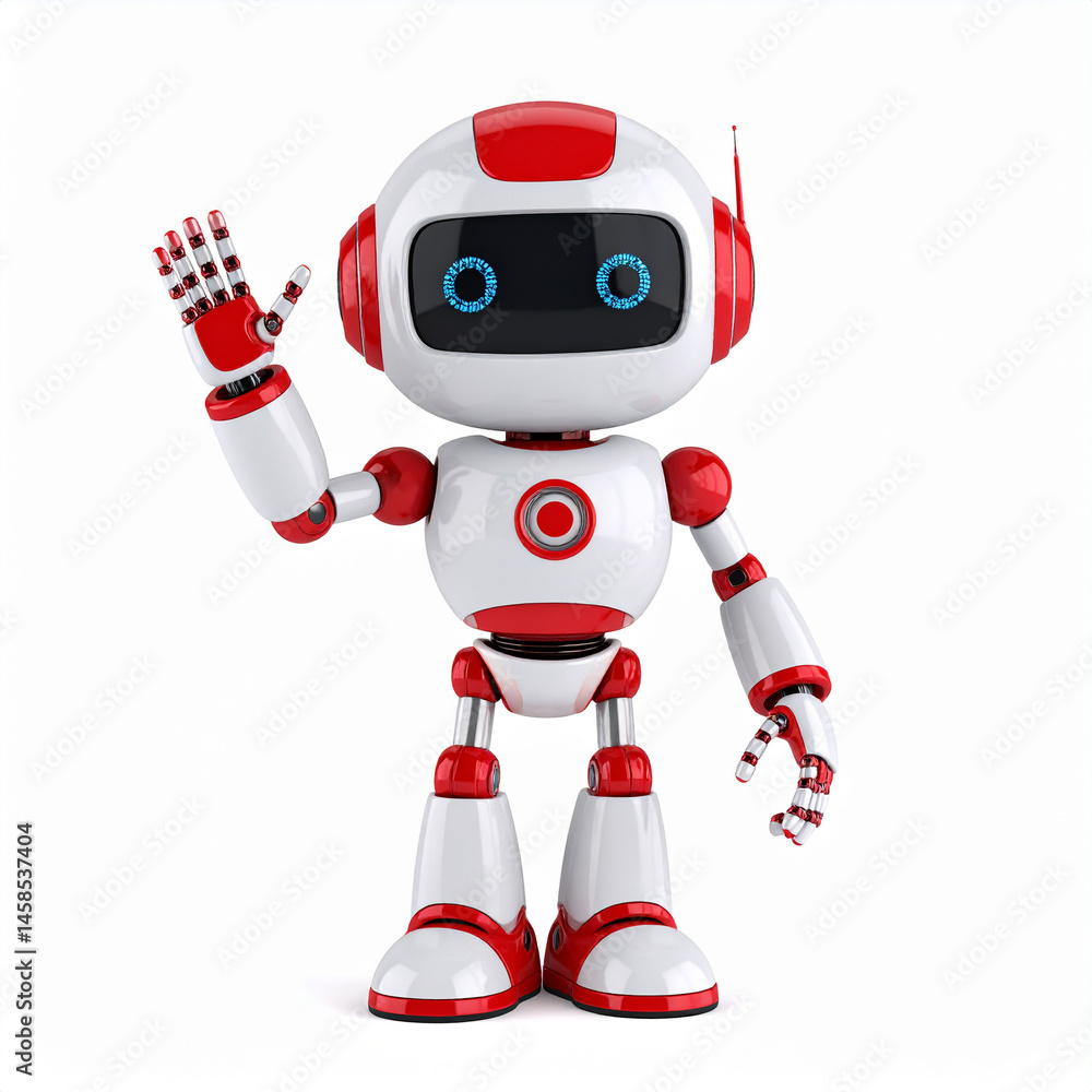 Poster happy 3d chatbot robot character – friendly ai assistant . artificial intelligence, trendy technolog