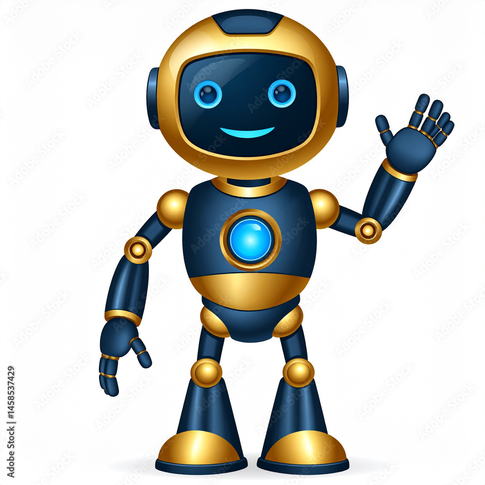 Poster happy 3d chatbot robot character – friendly ai assistant . artificial intelligence, trendy technolog