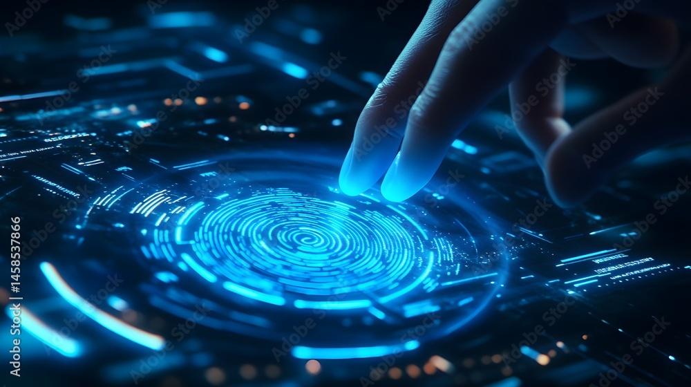 Poster close-up of a hand interacting with a futuristic interface.