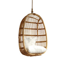 Relaxing Rattan Egg Chair Hanging Swing with White Cushion for Home Decor