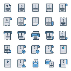 Filled blue outline icons set for Bill payment